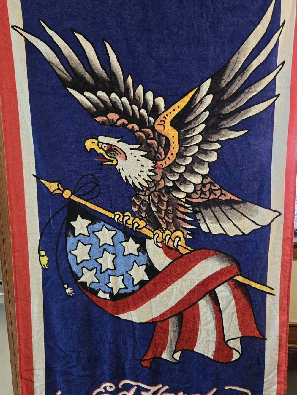Ed Hardy Eagle American Flag Beach Towel - Patriotic Blue Red White